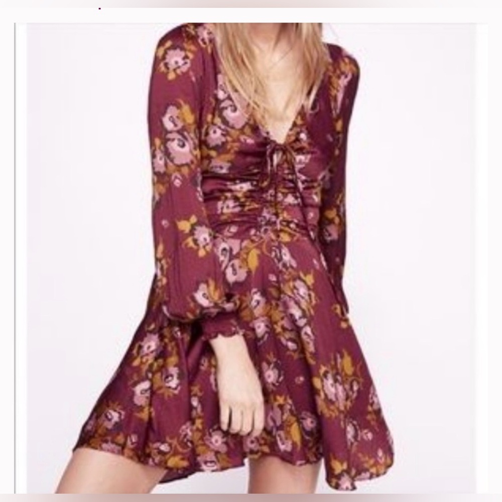 Free People NWT 
Morning Light Printed Mini Dress  Floral Long Sleeve Dress 10